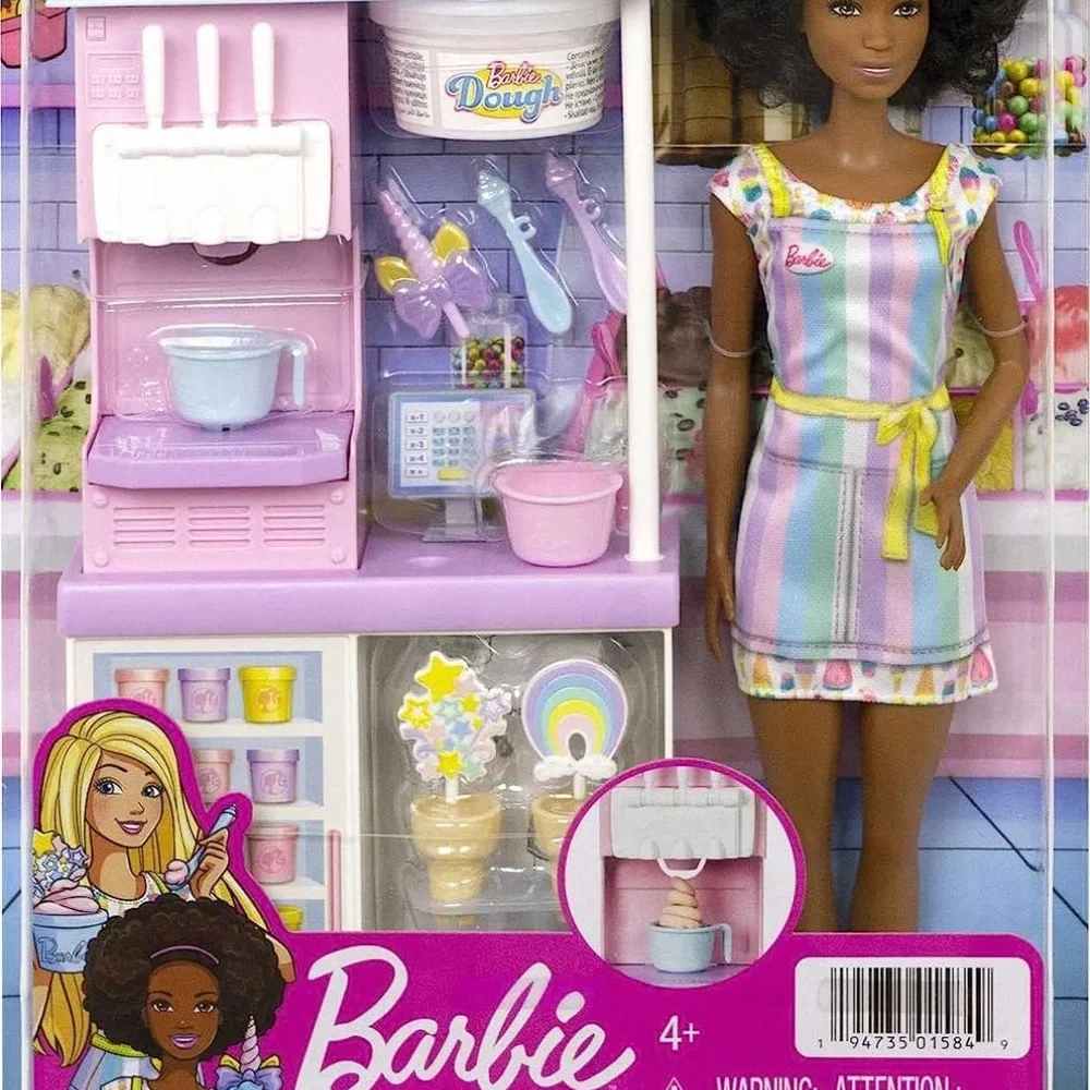 Barbie Doll With Ice Cream Shop Play Set Molds Dough Bowls Spoons Cones Register - Picture 3 of 4